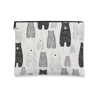 Bear Makeup Bag, Black White Woodland Pattern Cosmetic Travel Organizer for Women, Portable Canvas Zipper Pouch, Winter Skincare Festival Gift Toiletry Bag, Black White, 7x9 Inch, Bear