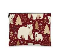Bear Makeup Bag, Burgundy Winter Woodland Cosmetic Travel Bags for Women, Portable Small Canvas Zipper Pouch, Holiday Skincare Toiletry Bag Organizer, Burgundy, 7x9 Inch, Bear