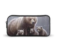Bear Mama Little Snow Day Funny Pen Case Pencil Large Pouch Stationery Bag Makeup Cosmetic Organizer for Men Women