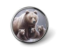 Bear Mama Little Winter Day Round Brooch Pin Lapel Pins Tie Suit Dress Accessories for Men Women Wedding Birthday