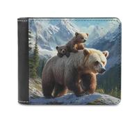 Bear Mama Wild Anima Bifold Wallet PU Leather Pocket Wallet Slim Purse for Women Men Gifts