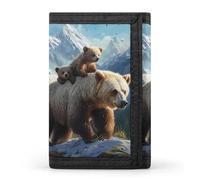 Bear Mama Wild Anima Trifold Wallet Portable Slim Purse Wallet Card Holder with Zip for Men Women