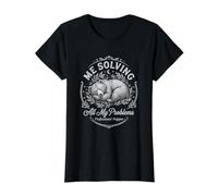 Bear Me Solving My Problems Sleep Nap Funny Value Graphic T-Shirt, Women, Black, L