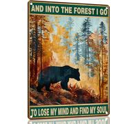 Bear Metal Sign And Into The Forest I Go to Lose My Mind and Find My Soul Hiking Girl Retro Metal Tin Sign Vintage Sign for Home Coffee Wall Decor 8x12 Inch