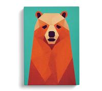 Bear Mid Century Canvas Print | Gallery Wrapped 30mm Frame Wall Art | 30x20 inches | Ready to Hang | Mid-Century Modern Animals Picture | Living Room Bedroom Lounge Office