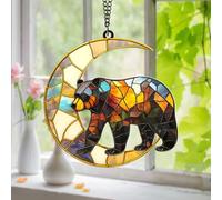 Bear Moon Suncatcher - Style Acrylic Bear Ornament for Window, Nature Wildlife Decor, Rustic Cabin Sun Catcher, Woodland Animal Gift for Nature Lovers (Sun-43)