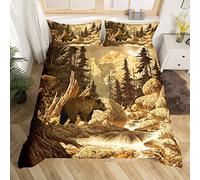 Bear Mountain Double Size Comforter Cover,Country Hunting Wild Animal Bedding Sets for Rustic Cabin Room Decor,Season Landscape Lodge Quilt Cover for Adults Men Women,Natural Farmhouse Duvet Cover