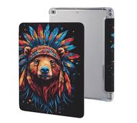 Bear Native Indian Chief Slim Tablet Cases Compatible with iPad Series With Pencil Holder Protective Cover Compatible with IPAD 2017/2018/Air1/Air2 (9.7in)