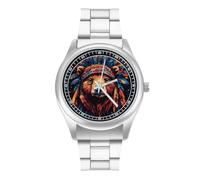 Bear Native Indian Chief Watch for Men Metal Band Watches Business Gift Three-Hand Wrist Watch for Boyfriend Father