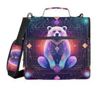 Bear Neon Mystery Tarot Cards 3 Rings 1.5 inch Sturdy Zipper Binder with Handle and Removable Shoulder Strap Waterproof Portable Portfolio for Middle School