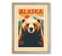 Bear of Alaska Vintage Framed Wall Art Print A2 (59.4×42cm) Oak, Wall Decor for Living Room, Bedroom, Office & Home, Ready to Hang, Art Gift