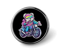 Bear on Motorcycle Round Badge Cute Brooch Pins Button Badges for Backpack Jackets Hats Decor