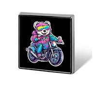 Bear on Motorcycle Square Badge Cute Brooch Pins Button Badges for Backpack Jackets Hats Decor