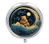 Bear on The Moon Pill Box Round Pill Case for Purse & Pocket 3 Compartment Medicine Pill Organizer Portable Travel Pillbox Medicine Vitamin Cod Liver Oil Storage Box