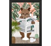 Bear On The Toilet Bathroom Framed Wall Art Poster Print Picture (Black, A4)