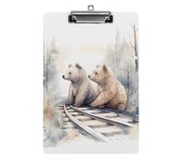 Bear on Train Tracks Clipboard for Office, Home, Acrylic A4 Clipboard with Stainless Steel Hanging Holes, Durable Clipboards for Notes, Exams, Sheet Music 12.5" X 8.5"