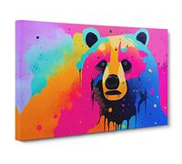 Bear Paint Splash Vol.1 Abstract Canvas Wall Art Print Ready to Hang, Framed Picture for Living Room Bedroom Home Office Décor, 30x20 Inch (76x50 cm)