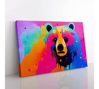Bear Paint Splash Vol.1 Abstract Canvas Wall Art Print Ready to Hang, Framed Picture for Living Room Bedroom Home Office Décor, 50x35 cm (20x14 Inch)