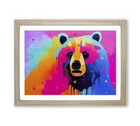 Bear Paint Splash Vol.1 Abstract H1022 Framed Print for Living Room Bedroom Home Office Décor, Wall Art Picture Ready to Hang, Oak A4 Frame (34 x 25 cm)