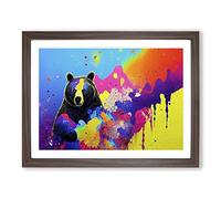 Bear Paint Splash Vol.6 Abstract H1022 Framed Print for Living Room Bedroom Home Office Décor, Wall Art Picture Ready to Hang, Walnut A4 Frame (34 x 25 cm)