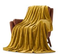 Bear&Panda Flannel Fleece Throw Blanket Soft & Warm, Mustard, 127 x 152 cm | Cosy Microfibre Fleece Throw, Fade & Stain Resistant, Quick-Dry & Reversible Perfect For Sofa, Bed, Camping & Travel Blanket