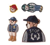 Bear Patches for Clothing - Set of 4 Cartoon Bear Embroidery Appliqué Patches, DIY Sew-on Or Iron-on Fabric Patchesfor Clothing, Hats, Bags, Kids Apparel, Jackets, Pants, Shirts, Backpacks