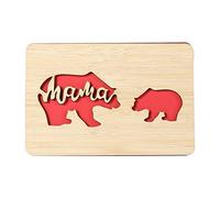 Bear Pattern Happy Birthday Cards for Mum,Handmade Real with Bamboo Wood,Wooden Mother's Day Greeting Cards for Mom