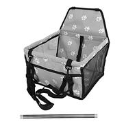 Bear Pattern Pet Carrier Cage, Washable Folding Pet Car Seat with Support Rod, Adjustable Safety Strap and Quick - Release Snap for Dogs in Front or Rear Car Seats (Gray paw print support stick