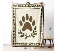 Bear Paw Checkered Fleece Throw Blanket, Rustic Cabin Couch Blanket 50"x60" Soft, Farmhouse Animal Footprint Blankets For Bed Warm Lightweight Cozy Bedding Blanket For Winter Fall Spring Summer