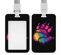Bear Paw LGBT Rainbow Flag Gay Card Holder Cute ID Badge Holders Card Protector for Office Work Women Men