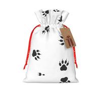 Bear Paw Print Christmas Drawstring Gift Bag, Burlap Favor Pouch For Birthday And Holiday Celebrations-S Size