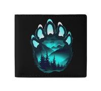 Bear Paw Silhouette Nature Tree Mountain Bifold Wallet for Women Men Personalized Coin Purse Card Case Holder Pocket Wallet