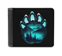 Bear Paw Silhouette Nature Tree Mountain Bifold Wallet PU Leather Slim Purse Pocket Wallet with Card Holder for Office Travel