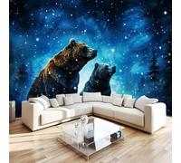 Bear Photo Wallpaper for Bedroom Starry Sky Wild Animals 3D Small Wall Mural, Removable Peel and Stick Self-Adhesive Wall Decal for Boys Girls Living Room Office Decor 118"x 83" R-157