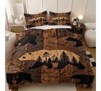 Bear Picture super king duvet set, Wild animals duvet cover, Country cottage Soft Bed Microfiber duvets sets, Forest planks 220 x 260cm Duvet Cover with Pillow Case