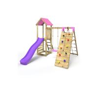 Wooden Climbing Frame with Swing, Up-and-Over Climbing Wall and Slide - Bear Pink Rebo Pink One Size