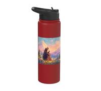 Bear Playing Cello Mountain Landscape Stainless Steel Insulated Water Bottle