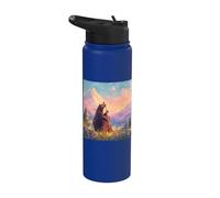 Bear Playing Cello Mountain Landscape Stainless Steel Insulated Water Bottle