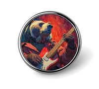 Bear Playing Electric Guitar Round Badge Pin Metal Memorial Brooch Button Lapel Pins for Backpack Wedding