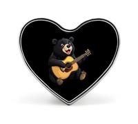 Bear Playing Guitar Bear Guitarist Music Badge Heart Shape Cute Brooch Pins Button Badges for Backpack Jackets Hats Decor
