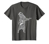 Bear Plays Electric Guitar and Roars at The Same time T-Shirt, Youth, Asphalt Grey, Large