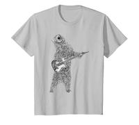 Bear Plays Electric Guitar and Roars at The Same time T-Shirt, Youth, Silver Grey, Small