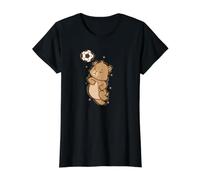 Bear Plays Soccer Forest Animal Value Graphic T-Shirt, Women, Black, M