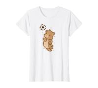 Bear Plays Soccer Forest Animal Value Graphic T-Shirt, Women, White, M