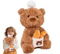 Bear Plush - 10inch Bear Stuffed Pastry Chef's Hat, Holding Bread, Plush Brown Flower Beaar | Cute Bearr Toy Children's Gift, Bears Stuffed Animals Plushs Pillow, for Adults, Kids & Girls