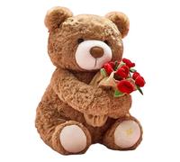 Bear Plush - Cuddly Soft Hugger Doll | Cute Stuffed Animals Toy, Rose Bouquet Bear Plush Toy, Holding Rose Bouquet Cuddly Soft Doll For Kids Adults Women Men Children Boys Girls