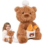 Bear Plush - Cute 10inch Stuffed Toy With Pastry Chef’s Hat Holding Bread | Adorable Bearr Plushh Pillow For Adults Kids Girls, Stuffedd Animal Home Bedroom Decor