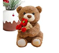 Bear Plush - Soft Plush Flower Holding Pillow Toy, Cuddly Decorative Stuffed Animal Accent, Romantic Bear Throw Cushion Character | Couch Styling, Living Room Decor, Car Seat Display, Party Scene