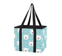 Bear Polka Dot Sky Blue print Reusable Foldable Grocery Tote Bag Heavy Duty Shopping Storage Bag with Reinforced Handles for Shopping Car Trunk