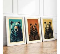 Bear Portraits Eclectic Set of 3 Framed Wall Art Prints A1 (84.1×59.4cm)